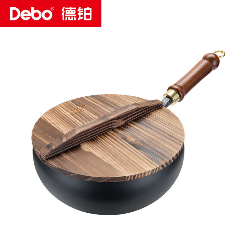 德铂(Debo) 格鲁曼大肚铁锅家用0涂层炒锅 玻璃盖 DEP-DS441高清大图