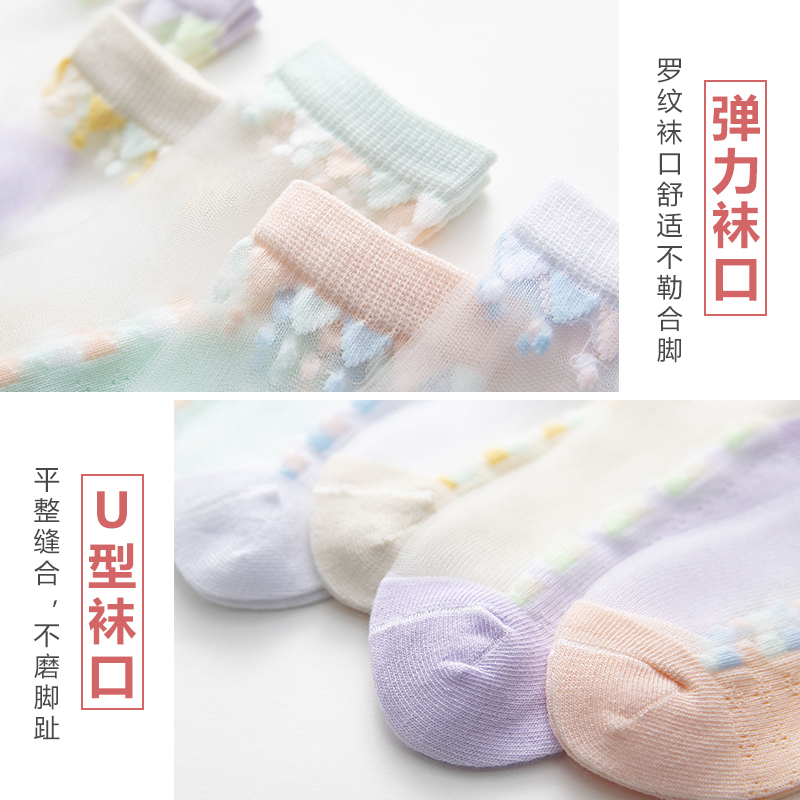 女童袜子春夏薄款儿童水晶袜夏季冰丝袜女夏天宝宝透气公主袜纯棉