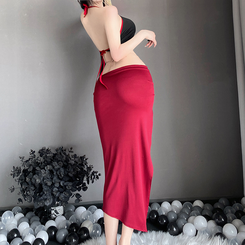霏慕性感情趣内衣金链饰腰性感露背套装6615女式情趣睡衣制服床上衣服高开叉长裙高清大图