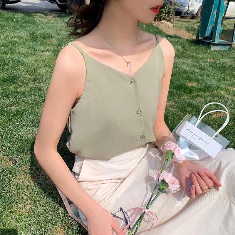 波迷娜(BOMINA)小吊带背心女2021年夏季夏新款外穿内搭夏季雪纺吊带背心短款小清新无袖上衣女外穿宽松打底衫内搭潮