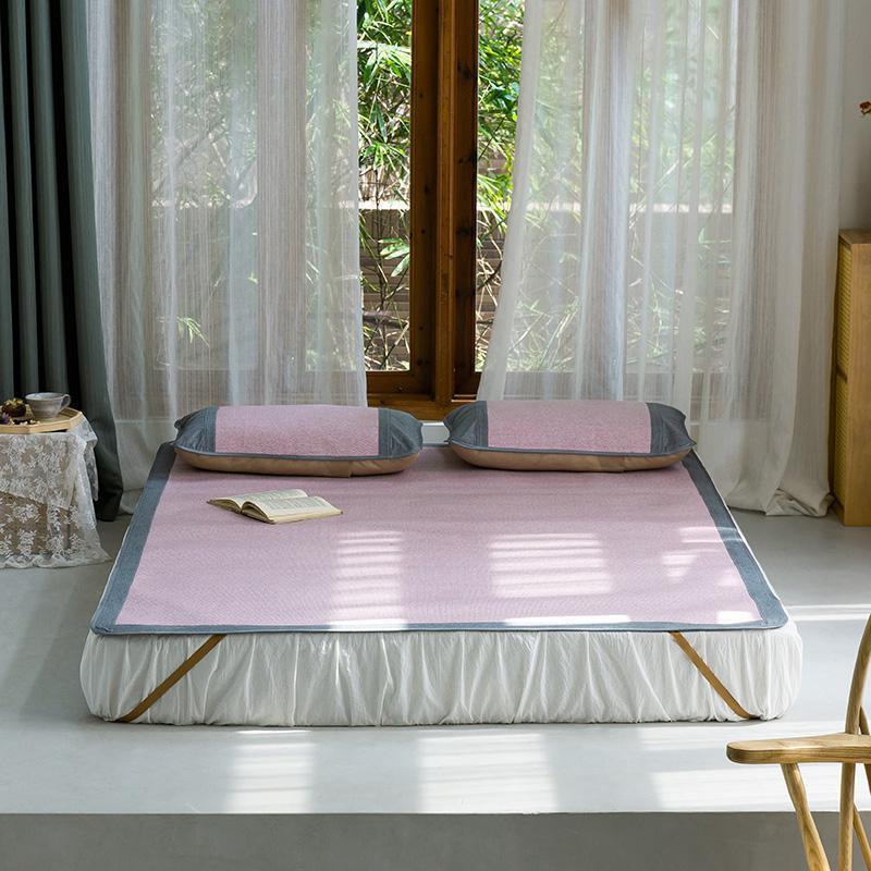 家柏饰(CORATED)冰丝凉席三件套1.8m床藤席可折叠单双人空调席夏季1.5米席子 樱桃粉 1.8m（6英尺）床