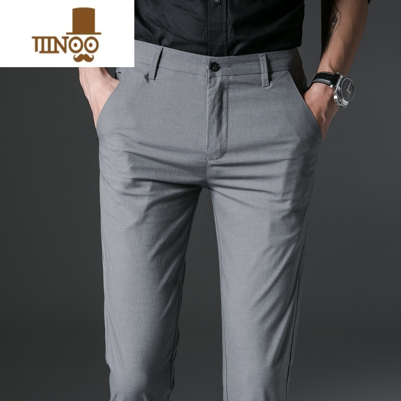 YANXU男裤冰丝男士休闲裤修身直筒长裤商务西装裤子男夏季薄款西裤男装高清大图