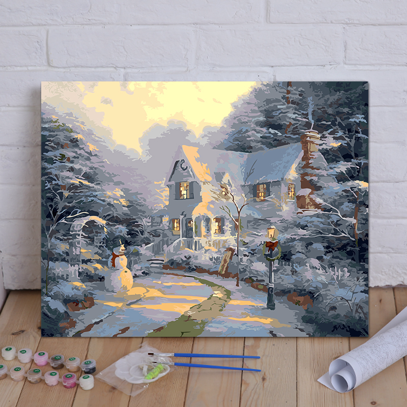diy数字油画手绘 山水风景装饰画 雪山映湖 过道客厅卧室 雪山映湖 40*50无框[画布+画笔颜料]