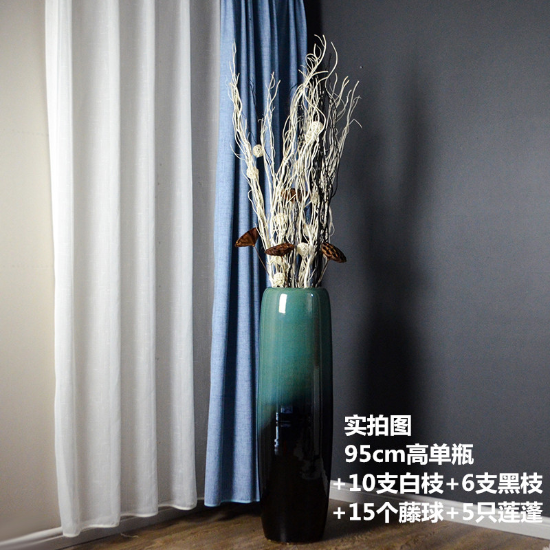 景德镇落地花瓶大号陶瓷摆件客厅玄关干花装饰现代简约中式插花大 三维工匠 95cm高单瓶+黑白干枝高清大图