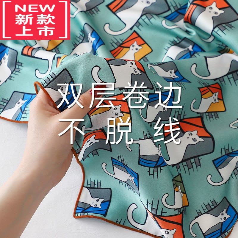 可莉允猫咪儿童可爱小方巾丝巾女百搭春秋纱巾薄围巾脖子搭配衬衫60x60毛巾图片