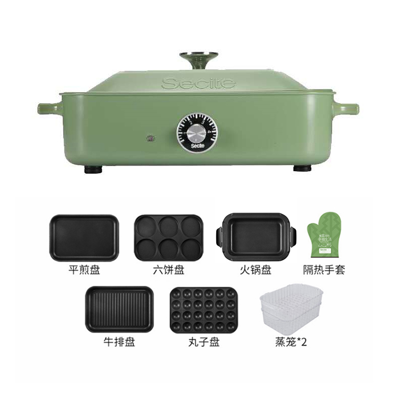 新思特轻食系列-料理魔盒FT-01多功能电火锅电烧烤肉锅网红锅家用蒸煮炒煎一体锅烧烤肉机煎烤盘炉