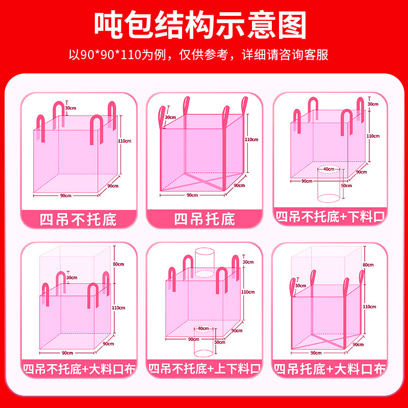礼千初 塑料pp吨包集装袋太空袋预压吨包袋吊带 四吊不托底(90*90*110)高清大图