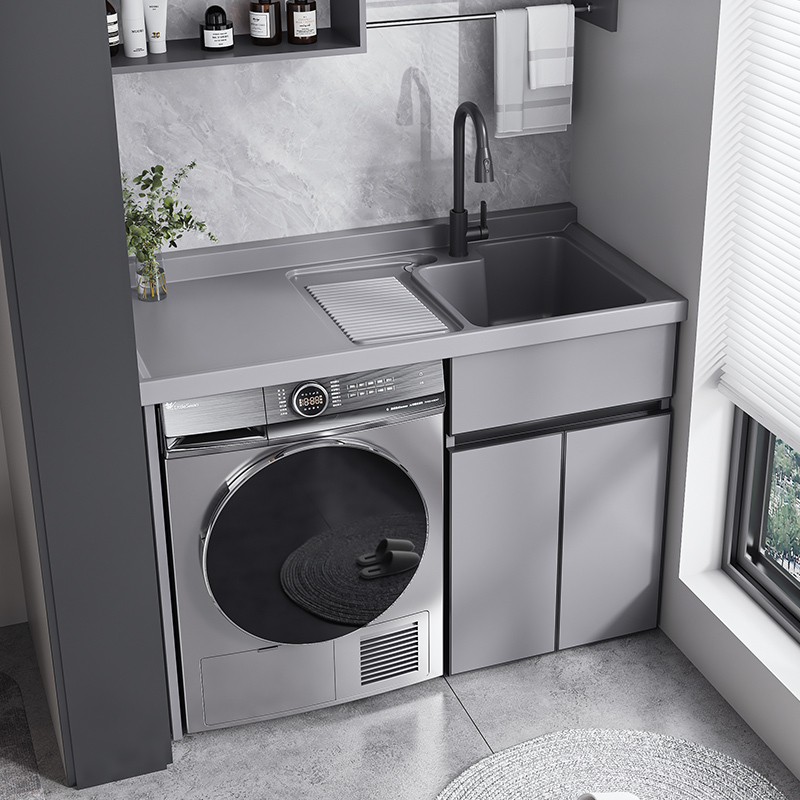 邦云洗衣机柜太空铝石英石一体阳台浴室柜带搓板台盆柜组合洗衣柜伴侣