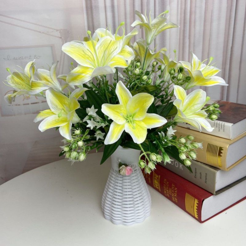 仿真花百合花玫瑰假花塑料花室内家居客厅塑料花餐桌摆件花艺装饰 优雅百合粉色单束（不带花瓶）