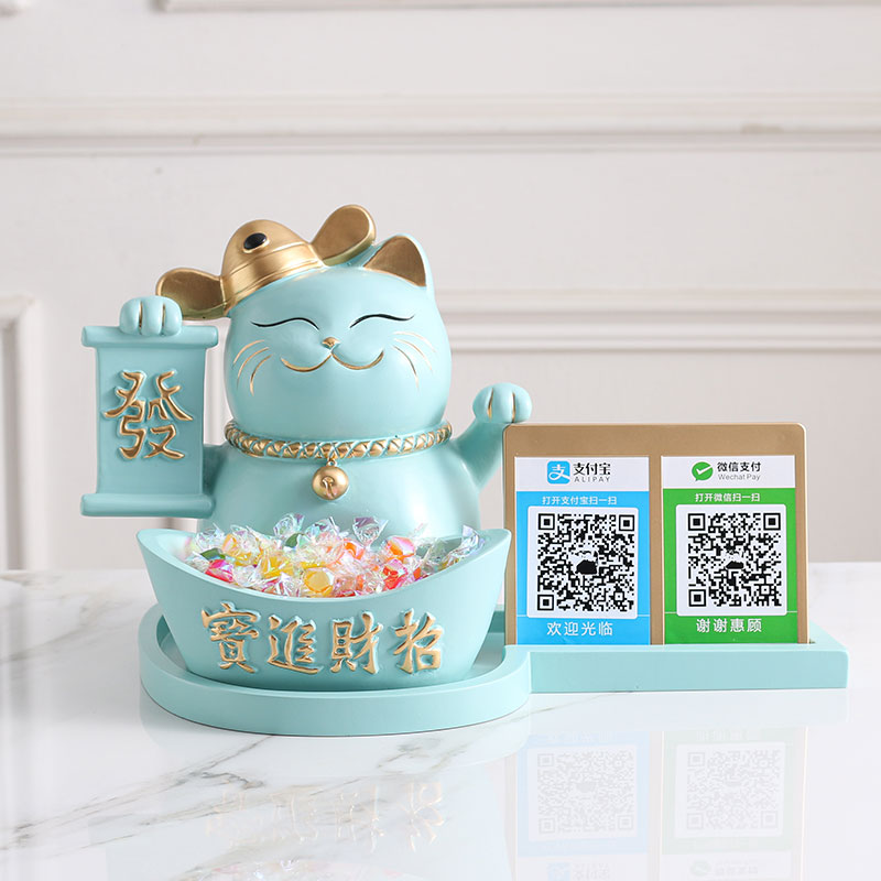 发财猫ins开业礼品创意新店铺二维码收银台大号储钱罐可爱猫 三维工匠 青[带蓝牙]+彩盒猫高清大图