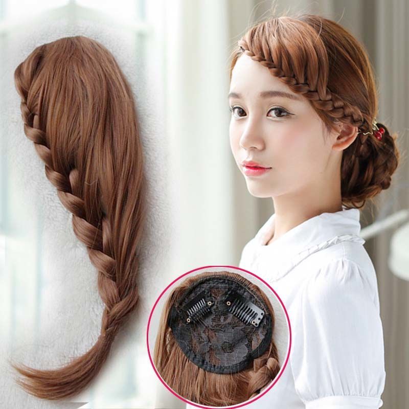 远方情复古麻花鱼骨辫斜刘海假发片新娘造型假发辫无痕接发片t662