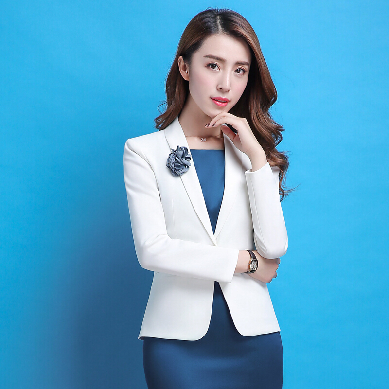 春秋季小西装外套女长袖西装套装OL时尚修身白色职业女装西服上衣