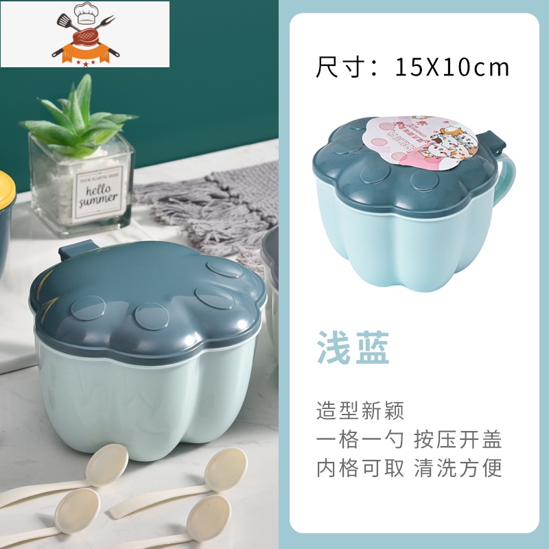 创意一体多格调味盒可爱卡通家用厨房收纳佐料调料盒放盐罐调味罐 敬平 浅蓝【送4个勺子】NTIA90