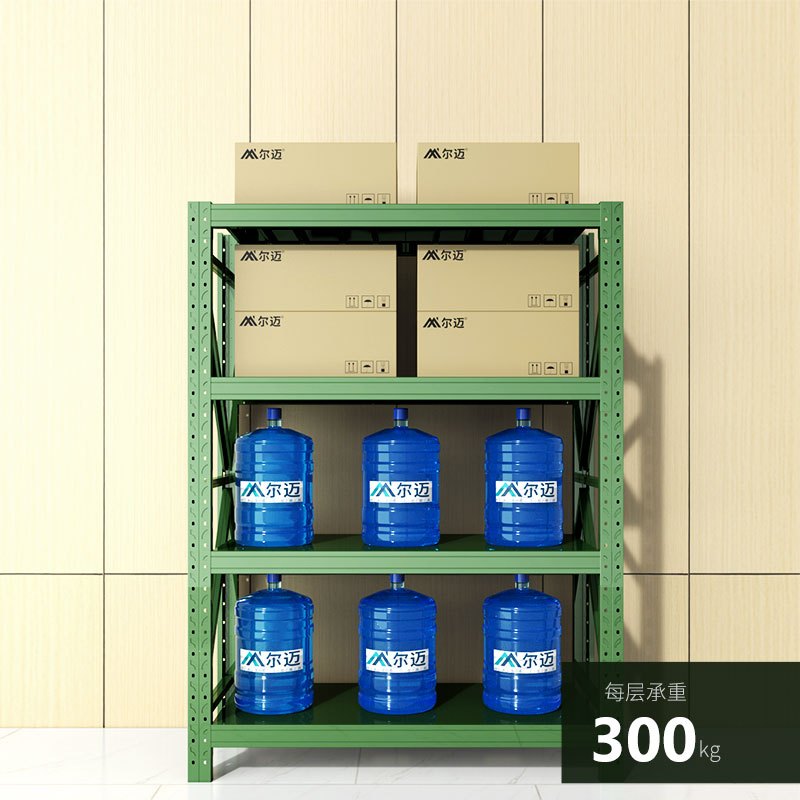 尔迈 仓储货架置物架货物仓库钢制中型展架 2*1.2*0.6m 300kg/层 军绿色