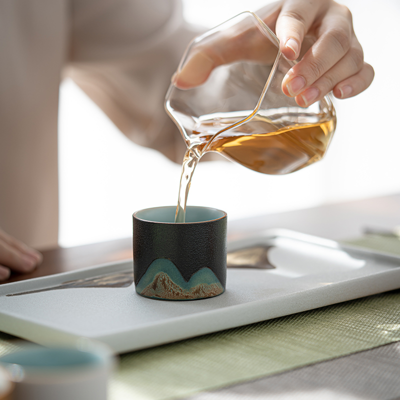 苏氏陶瓷(SUSHI CERAMICS)手绘釉画彩茶杯千里江山六色功夫茶杯节日伴手礼茶具手提礼盒套装