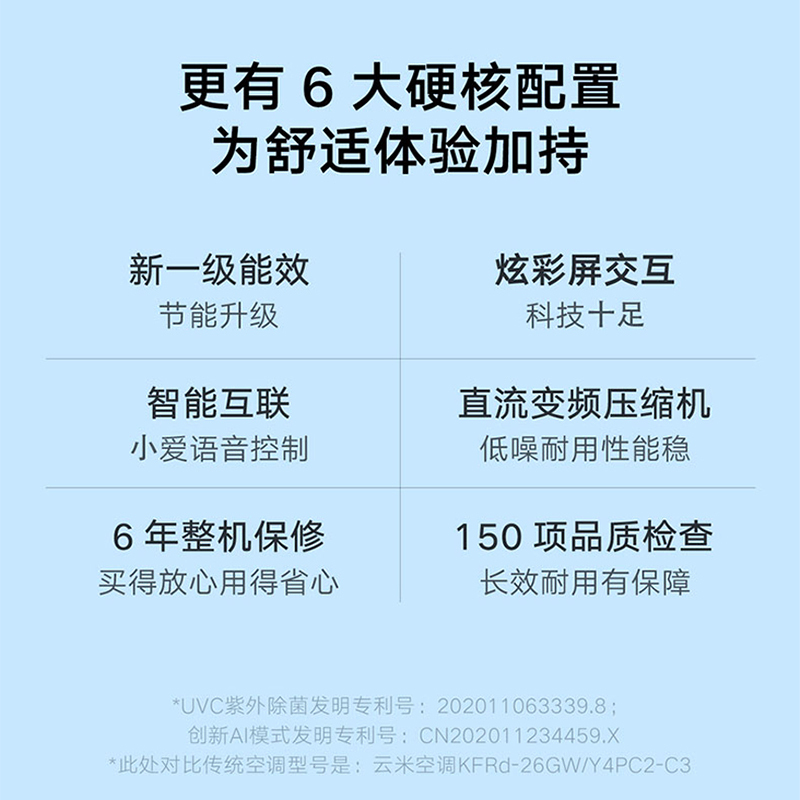 云米空调智能变频冷暖1.5匹壁挂式节能家用UVC紫外除菌99.9% 新一级能效AI智能睡眠模式空调Smart2