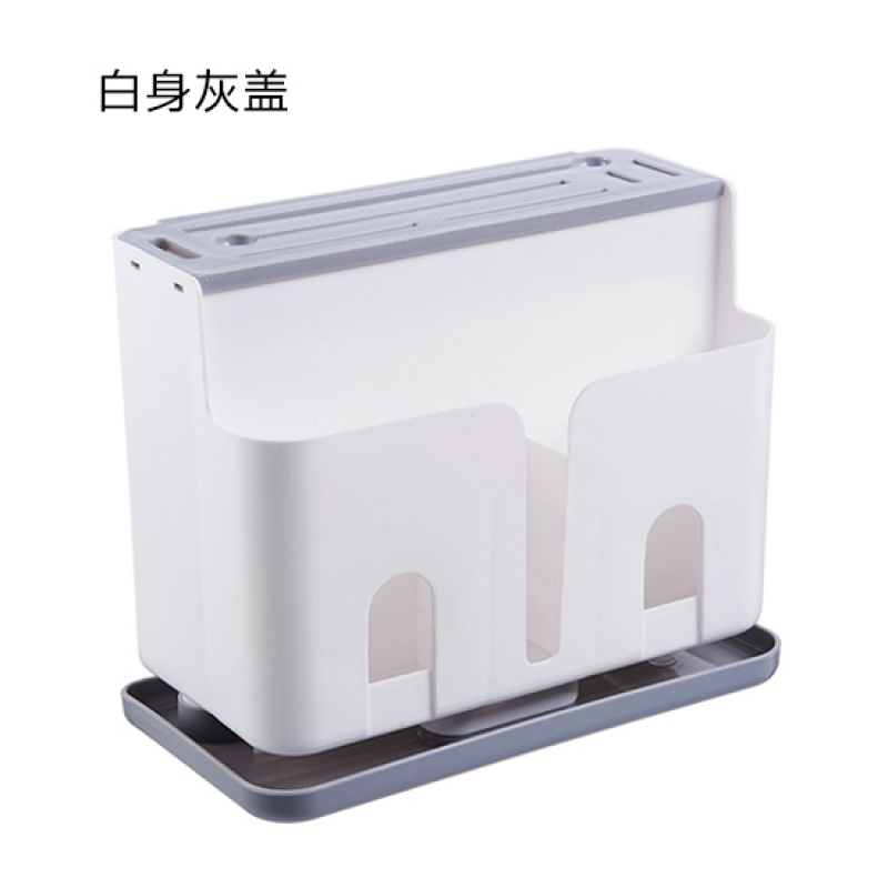 家用沥水刀架塑料厨房插刀置物架筷勺收纳架子刀具架菜刀架刀座收纳层架三维工匠 白身灰盖2577