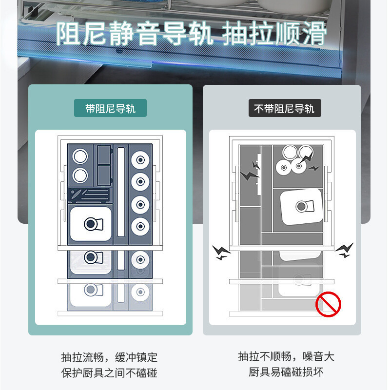 欧琳(OULIN)橱柜拉篮调料置物架多层不锈钢拉篮 厨房调味篮LTC-108D 柜内径>240mm_300柜体 柜内深度高清大图