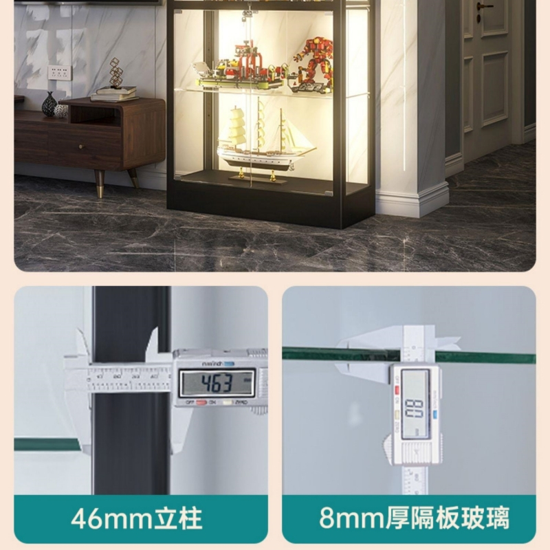 锦北 透明展柜手办展示柜带灯玻璃柜模型陈列柜双门五层1000*400*2000高清大图