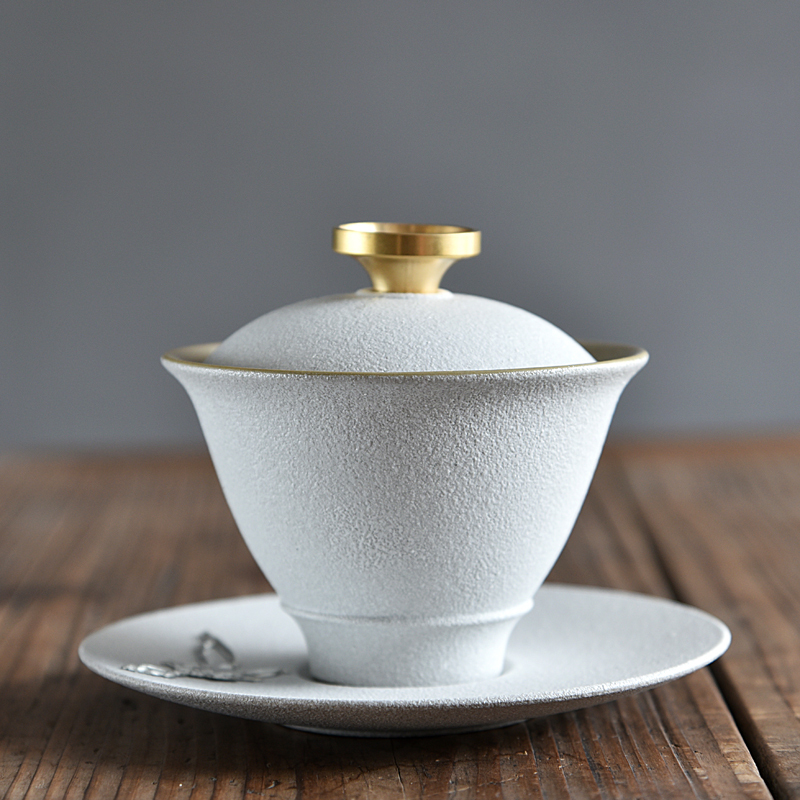 未雨黑陶三才盖碗茶杯 德化白瓷大号陶瓷功夫茶具泡茶器