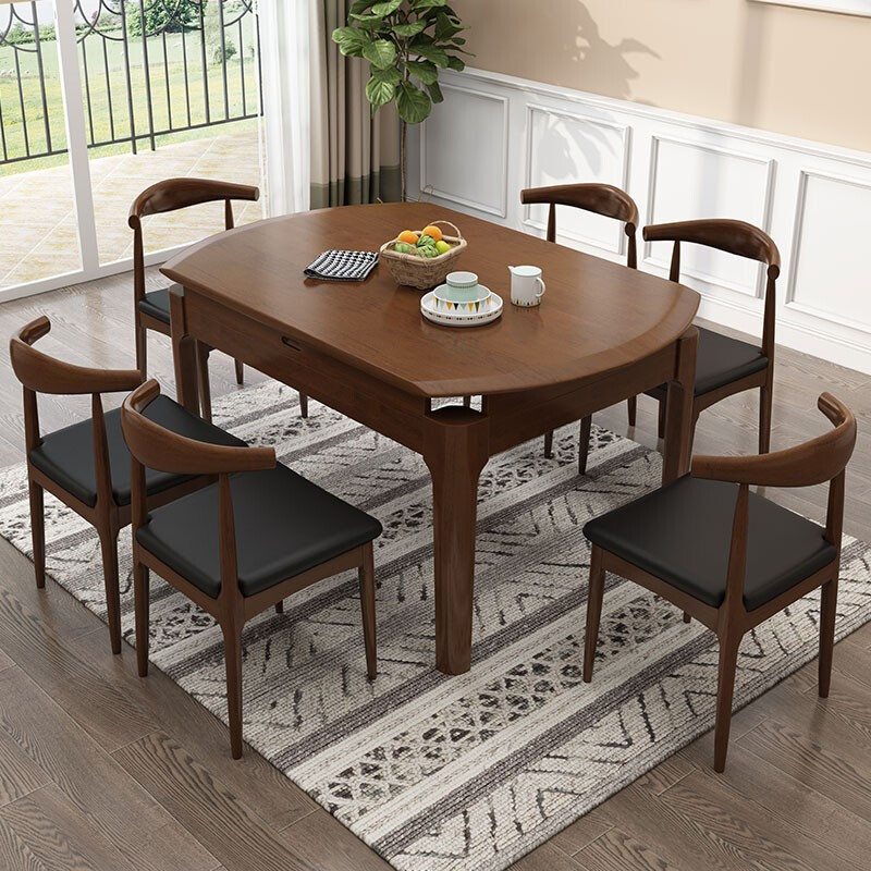 豪德银座北欧实木餐桌宜家方圆两用实木餐桌椅组合现代简约经济小户型可伸缩折叠家用饭桌餐厅餐桌家具1 35米一桌 六椅报价 参数 图片 视频 怎么样 问答 苏宁易购
