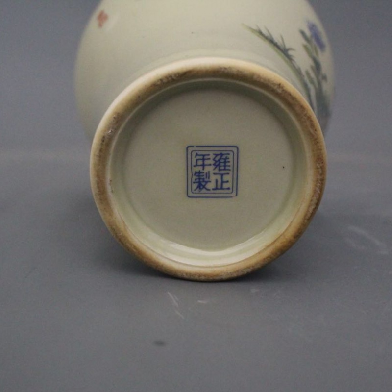 美帮汇景德镇仿古陶瓷器雍正粉彩菊花鸟图梅瓶家居装饰摆件展柜收藏做旧高清大图