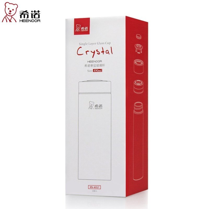 希诺 XN-6015单层玻璃杯加厚带盖茶水杯250ml高档水晶杯耐热便携防漏玻璃杯子