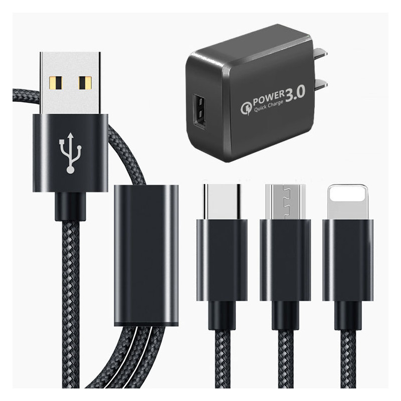 加长2米3米一拖三数据线多功能头vivop华为小米魅族苹果通用快充