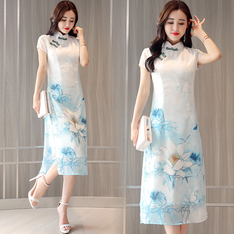 改良旗袍夏款女士新品女装中国风复古端庄大气茶服民族风连衣裙