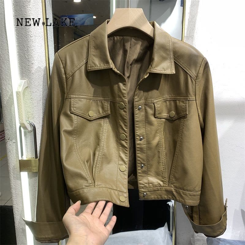 NEW LAKE欧货皮衣外套女小众短款夹克2024春新款pu皮机车服小个子上衣图片