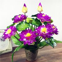 仿真荷花莲花供花套装 假荷花塑料假花绢花小盆栽家居装饰摆件