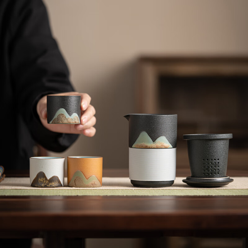 苏氏陶瓷/SUSHI CERAMICS J0713 手绘釉画彩千里江山手抓壶礼盒套装中国风文创伴手礼 (单位:盒)高清大图