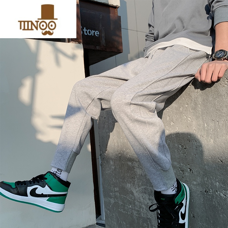 YANXU灰色运动裤男加长男裤潮牌卫裤九分裤束脚休闲裤男士长裤潮牌高清大图