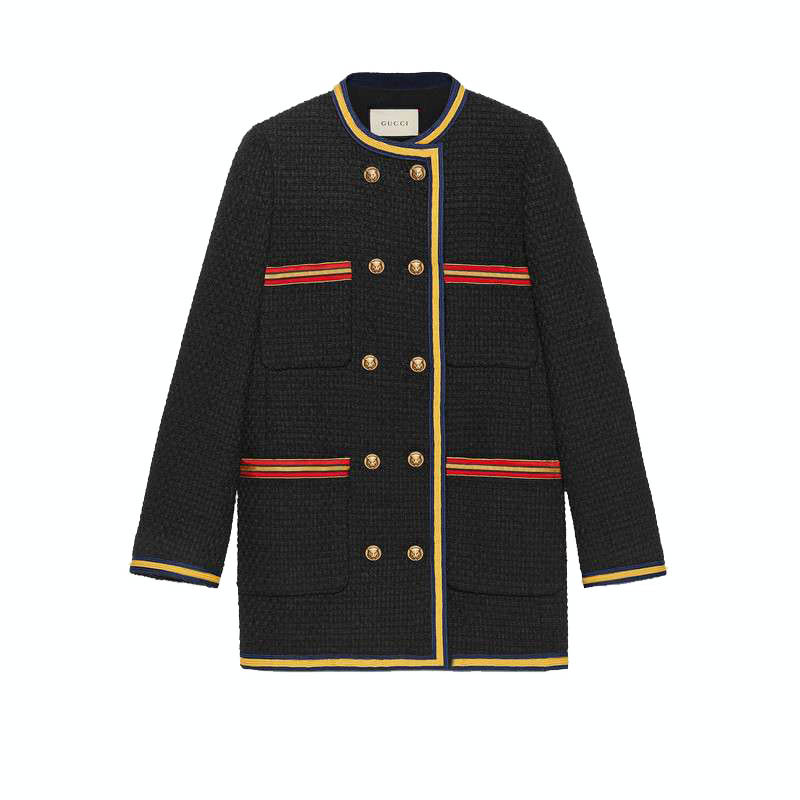 gucci古驰欧洲直邮女士时尚新款细花呢夹克黑色509069zim181024