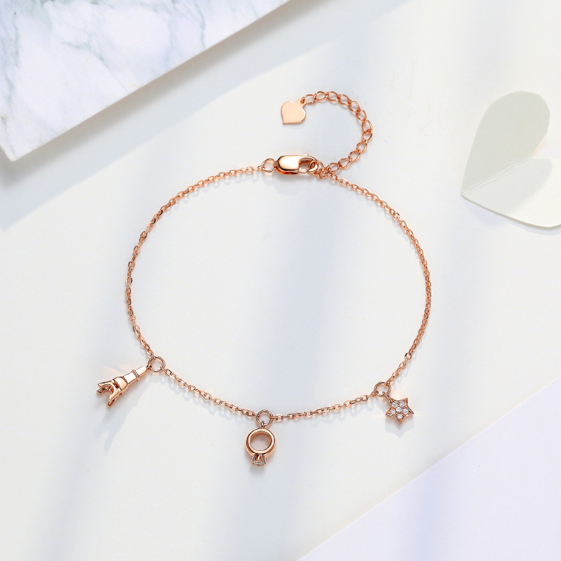 潮宏基风尚承诺红18k金钻石手链玫瑰金手链彩金手饰女礼物