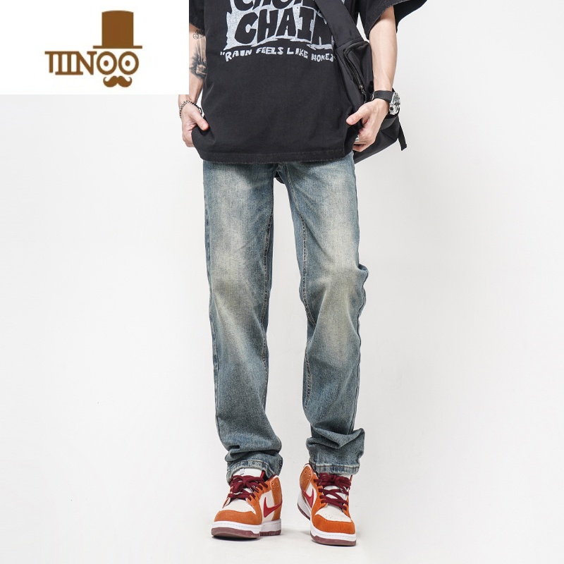 YANXUPOCK UP美式高街黄泥色直筒宽松复古牛仔裤男款垂感秋季裤垂X高清大图