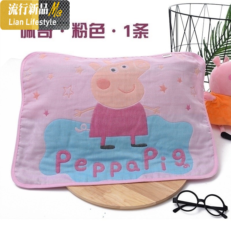 四季家里耐用男女棉吸汗宝宝小兔子不褪色六层纱布枕巾6层透气 三维工匠 灰色小猪粉42*6033 默认尺寸
