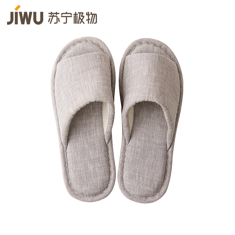 苏宁极物 麻韵家居 简约轻质通用拖鞋居家漏指棉麻吸汗四季拖