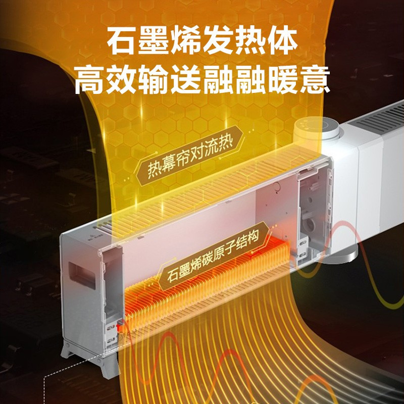 美的踢脚线取暖器 可折叠石墨烯取暖器 家用移动地暖对流式干衣电暖器电暖风IP24级防水浴室电暖气器 白色