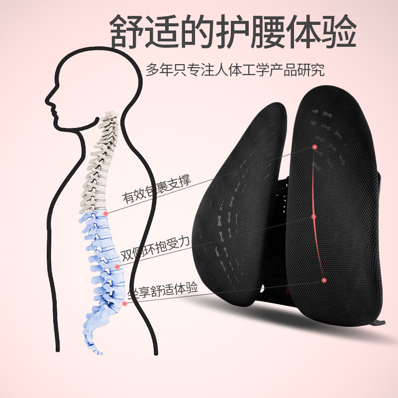 人体工学办公室腰垫汽车腰靠车用靠垫靠背护腰座椅子夏季透气旷虎人体工程学腰靠(苹果绿)