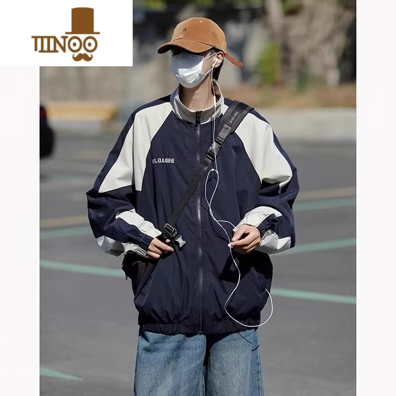 YANXU冲锋衣外套男美式户外潮牌痞帅撞色拼接宽松休闲棒球服夹克高清大图