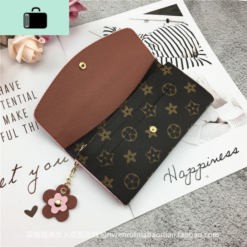 钱包女长款2020新款时尚折叠软皮夹复古欧美拉链零钱袋小花手拿包NEWLAKE 咖色