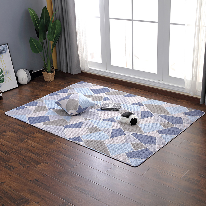 美帮汇可水洗 机洗全棉布艺地垫卧室床边地毯榻榻米儿童防滑爬行垫 生活几何 90×180厘米