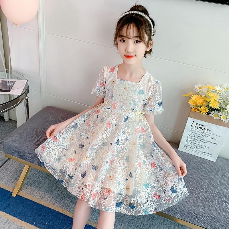 乌鹿女童连衣裙夏装洋气童装女孩公主裙中大童网红蕾丝裙夏季儿童裙子