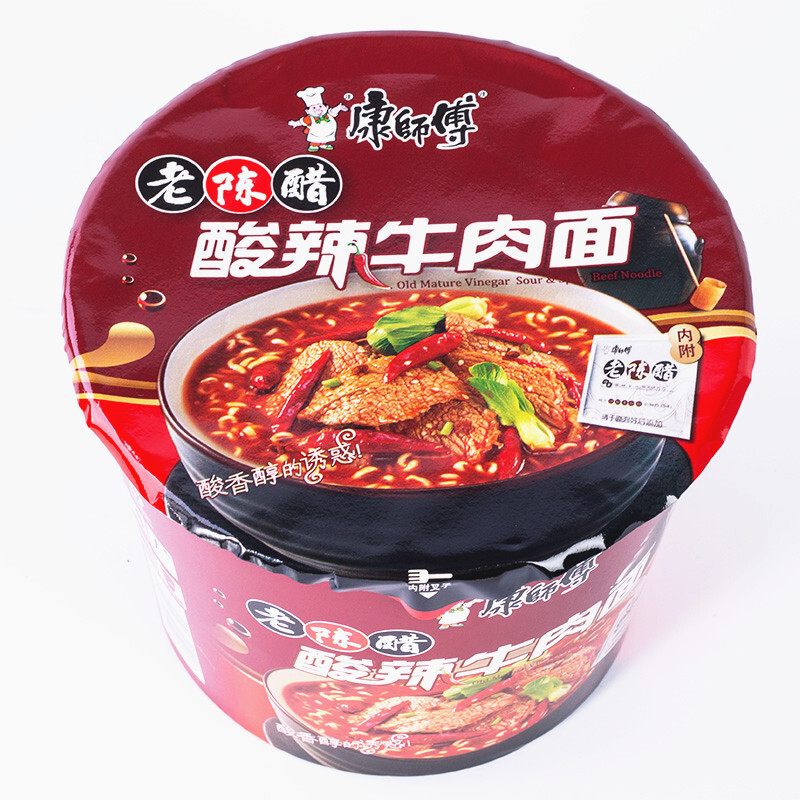 康师傅 老陈醋酸辣牛肉 桶面 12桶/箱