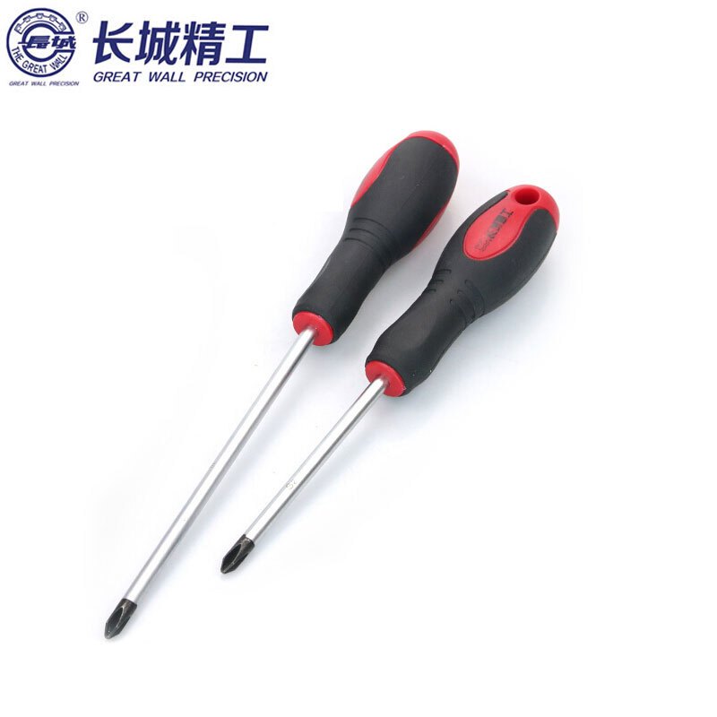 长城精工 S2双色橡塑柄螺丝刀 十字螺丝批 家用起子改锥 3*75mm 272633 10把
