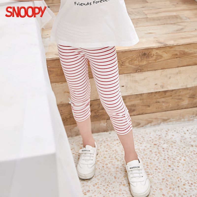 史努比(SNOOPY)童装正品女童打底裤夏季薄款氨棉3-12岁宝宝七分裤洋气女孩条纹短裤外穿中小童裤子90-140cm