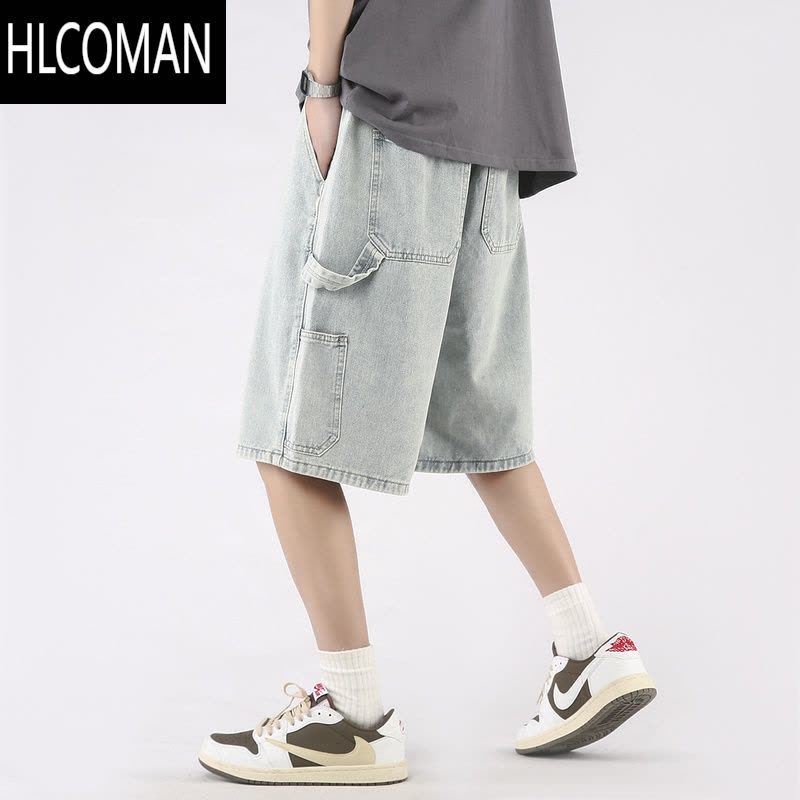 HLCOMAN牛仔短裤男夏季高街潮牌2025新款休闲潮流五分裤宽松大码阔腿裤子图片