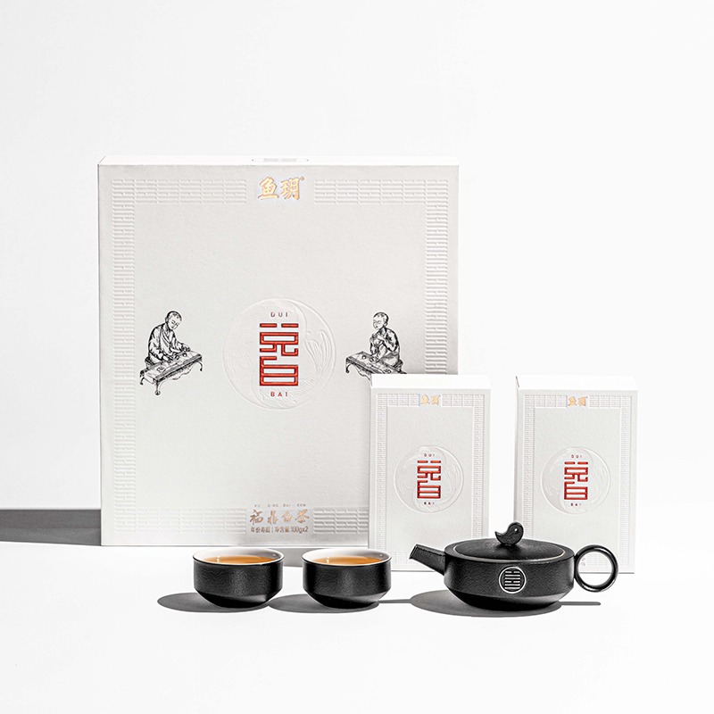 鱼玥 大兑白茶叶茶具套装(福鼎白茶200g、茶杯x2、茶壶x1)(单位:盒)高清大图