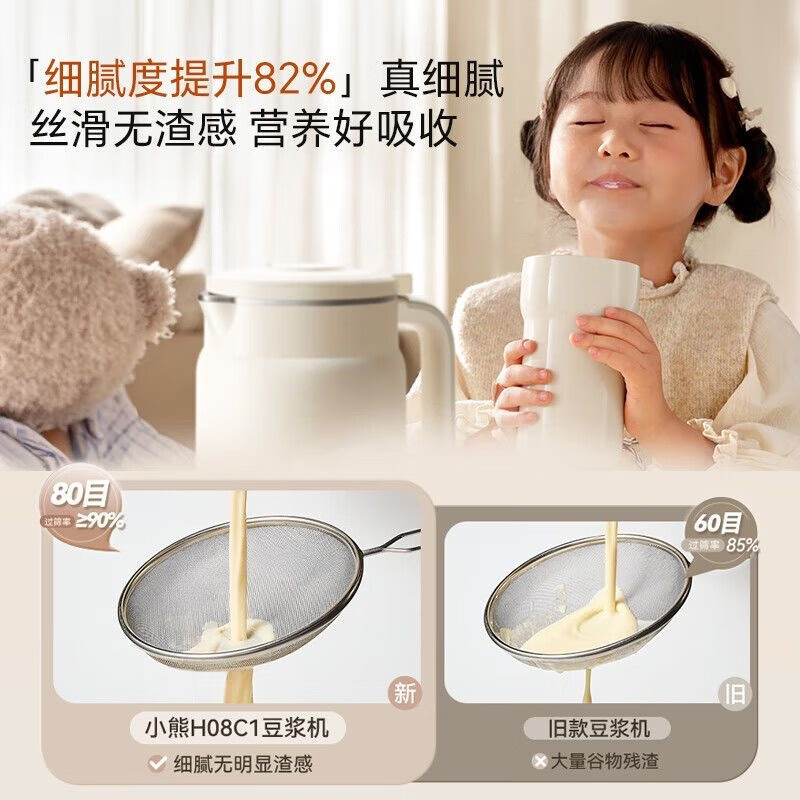 小熊(Bear)豆浆机破壁机家用1.2L大容量快豆浆316L不锈钢3-4人用全自动免煮H08S2升级版高清大图